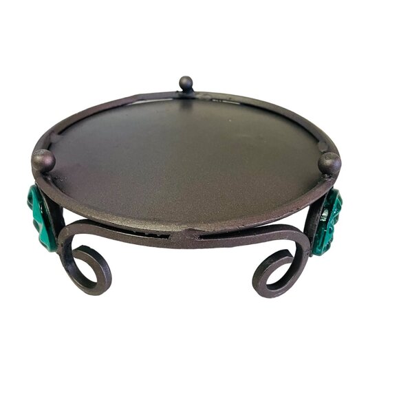 Vintage Wrought Iron Candle Plant Holder With Emerald Glass Accents Pier 1 Impor - Picture 4 of 5